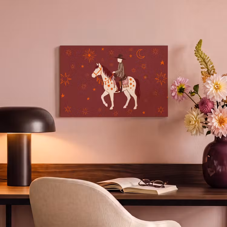 Paard - Ruiter - Sterren - Nacht - Illustratie canvas 2cm klein -sfeer4