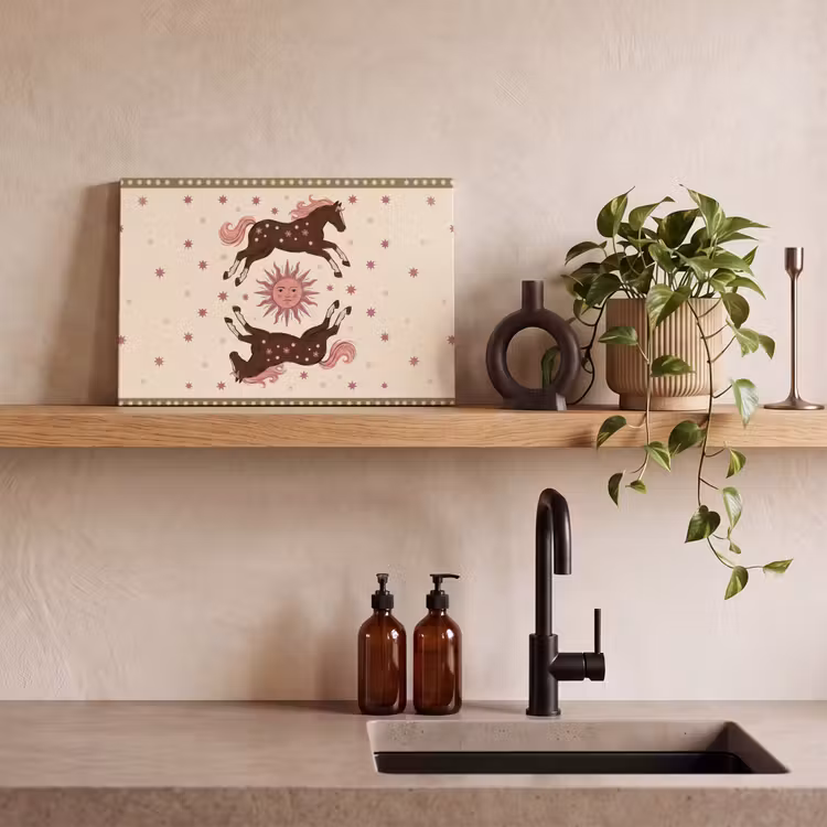 Paard - Zon - Mystiek - Illustratie - Roze canvas 2cm klein -sfeer3