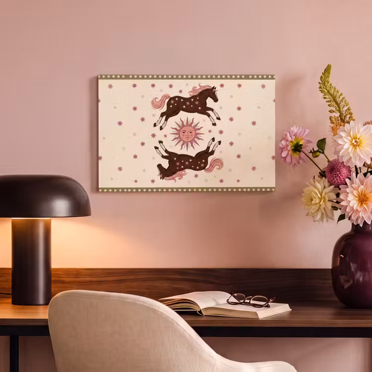 Paard - Zon - Mystiek - Illustratie - Roze canvas 2cm klein -sfeer4