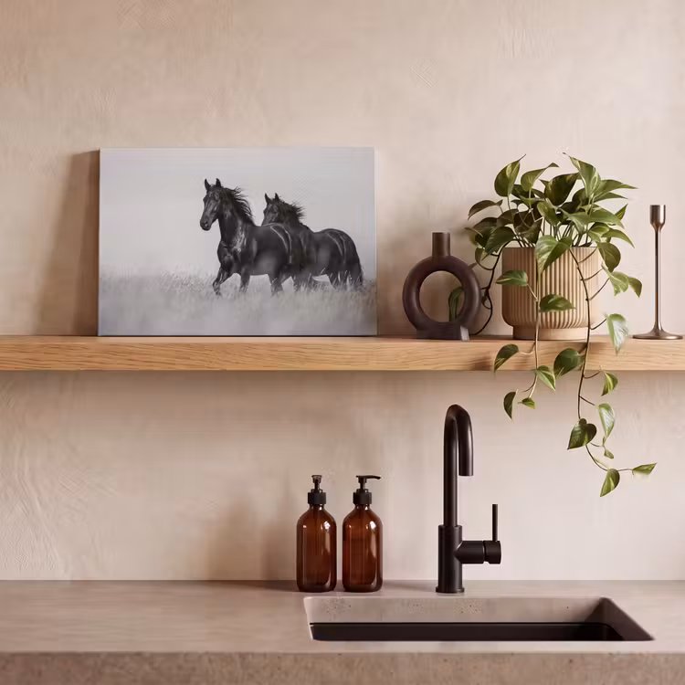 Paarden - Gras - Zwart - Wit canvas 2cm klein -sfeer3