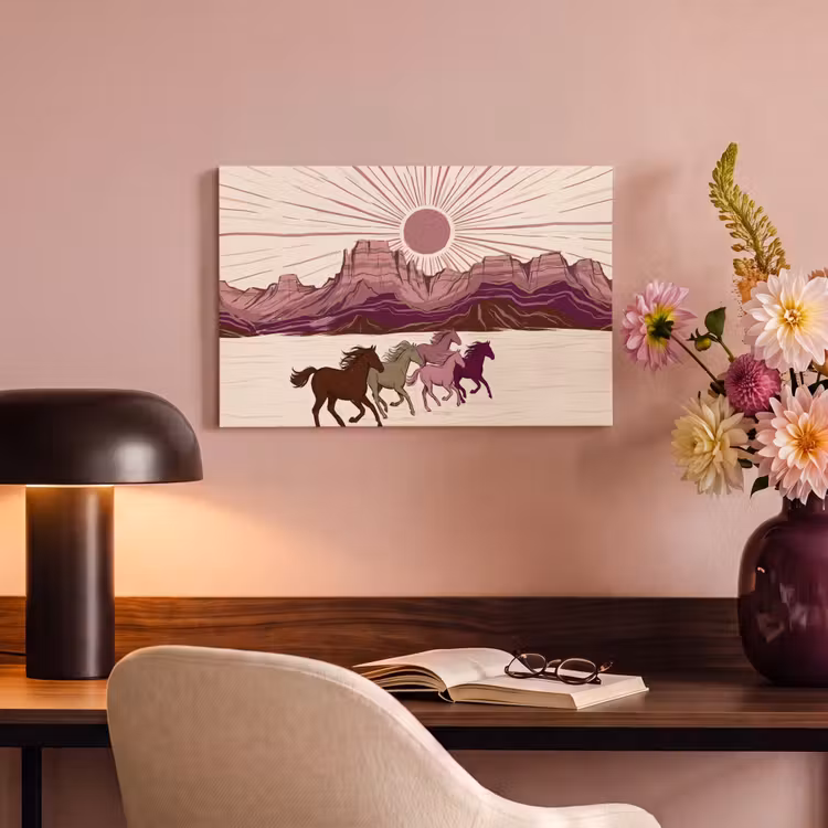 Paarden - Rennend - Woestijn - Natuur - Abstract canvas 2cm klein -sfeer4