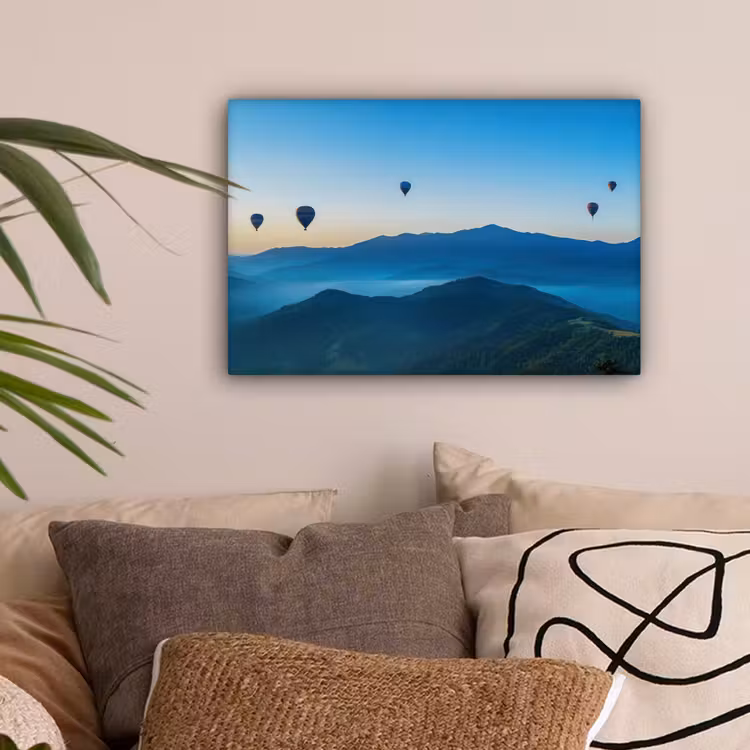 Luchtballonnen - Bergen - Zonsopgang - Landschap canvas 2cm klein -sfeer1