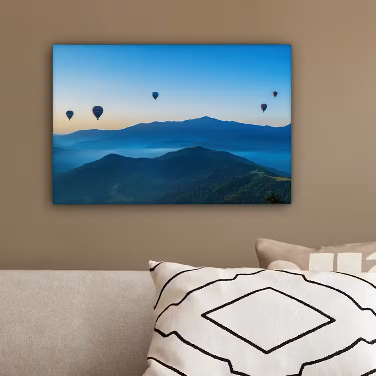 Luchtballonnen - Bergen - Zonsopgang - Landschap canvas 2cm klein -sfeer3