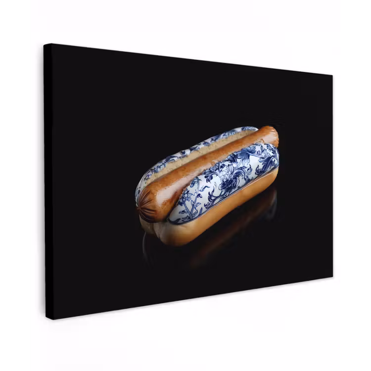 Hotdog - Porselein - Delfts blauw - Eten canvas 2cm klein -z3d