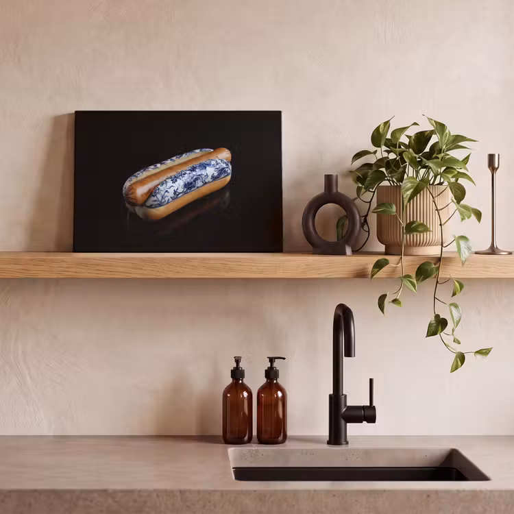 Hotdog - Porselein - Delfts blauw - Eten canvas 2cm klein -sfeer3