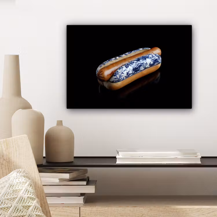 Hotdog - Porselein - Delfts blauw - Eten canvas 2cm klein -sfeer6