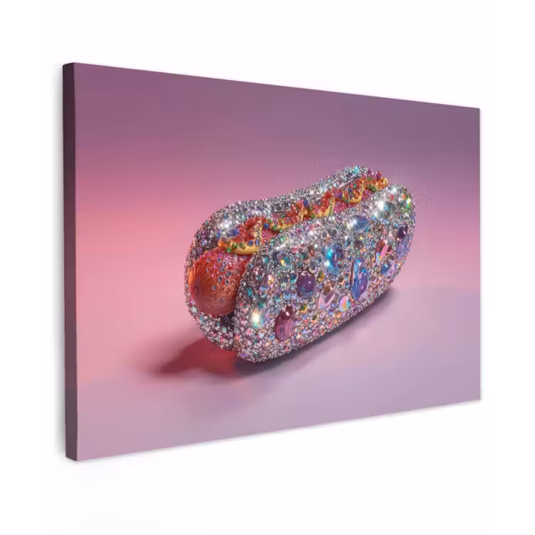 Hotdog - Steentjes - Glitters - Paars canvas 2cm klein -z3d