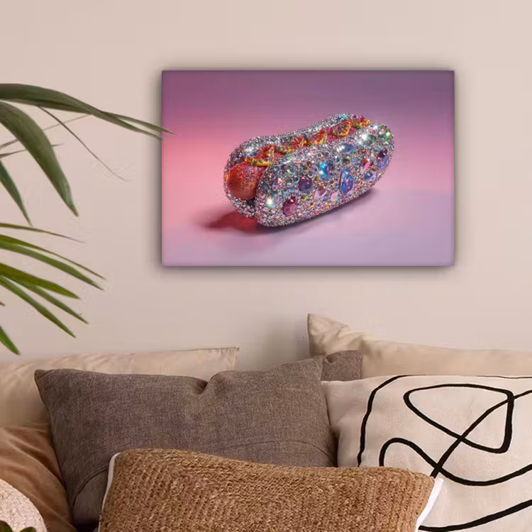 Hotdog - Steentjes - Glitters - Paars canvas 2cm klein -sfeer1