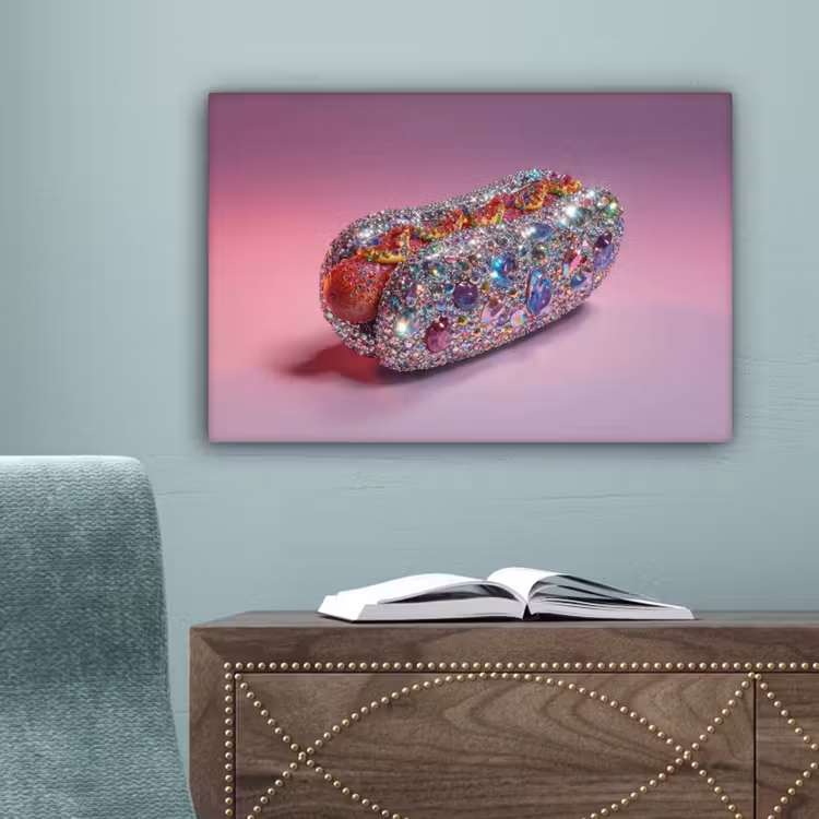 Hotdog - Steentjes - Glitters - Paars canvas 2cm klein -sfeer4