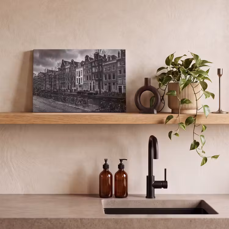 Huis - Gracht - Amsterdam - Architectuur - Zwart-wit canvas 2cm klein -sfeer3