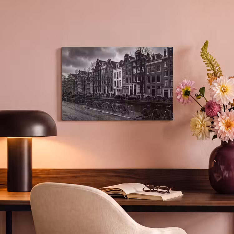 Huis - Gracht - Amsterdam - Architectuur - Zwart-wit canvas 2cm klein -sfeer4
