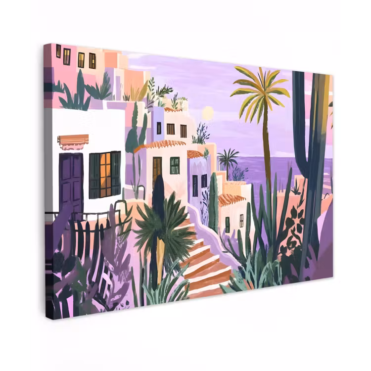 Huizen - Minimalistisch - Palmbomen - Kust canvas 2cm klein -z3d