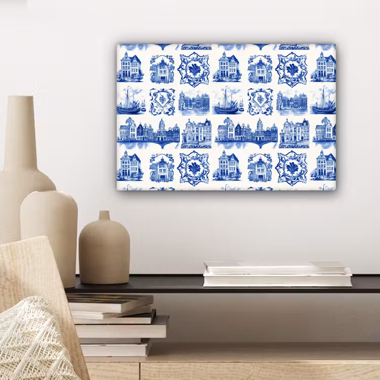 Huizen - Schepen - Blauw canvas 2cm klein 34 -sfeer6