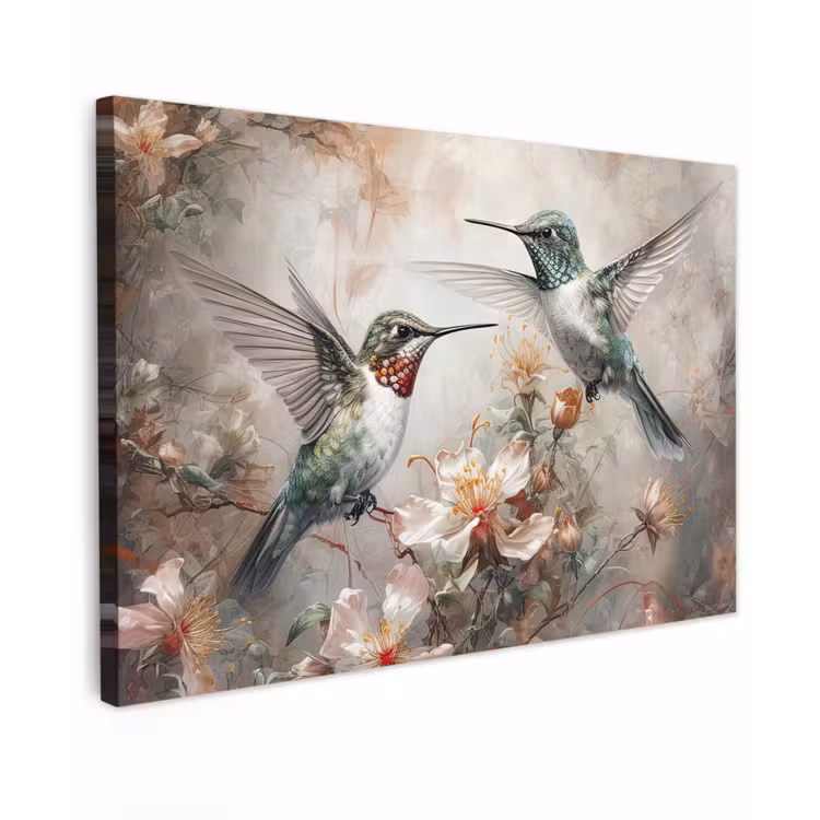 Kolibrie - Vogels - Bloemen - Planten canvas 2cm klein -z3d