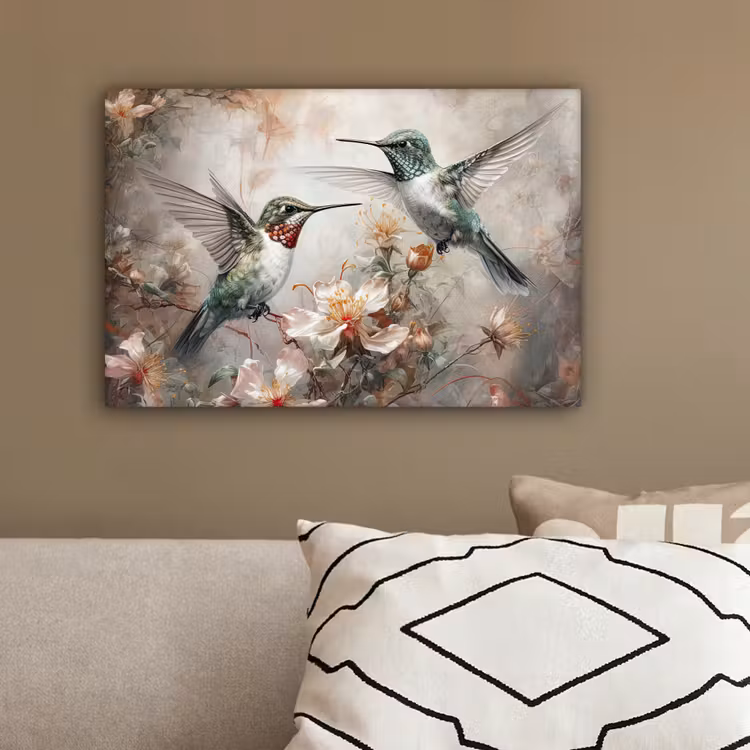 Kolibrie - Vogels - Bloemen - Planten canvas 2cm klein -sfeer3