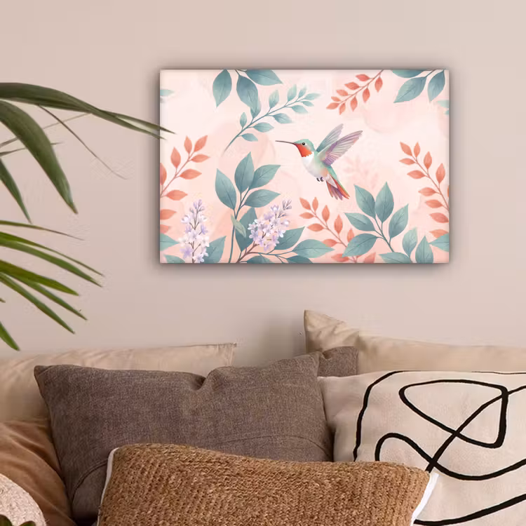 Kolibrie - Vliegen - Natuur - Illustratie - Kleurrijk canvas 2cm klein -sfeer1