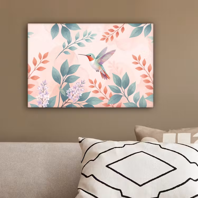 Kolibrie - Vliegen - Natuur - Illustratie - Kleurrijk canvas 2cm klein -sfeer3