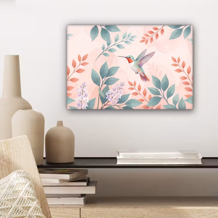 Kolibrie - Vliegen - Natuur - Illustratie - Kleurrijk canvas 2cm klein -sfeer6