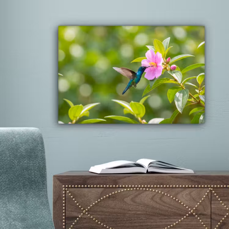 Kolibrie - Bloem - Natuur - Groen canvas 2cm klein -sfeer4