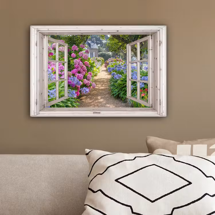 Hortensia - Doorkijk - Bloemen - Zomer - Paars - Pad canvas 2cm klein -sfeer3