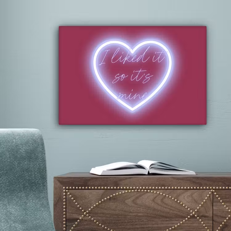 I liked it so it's mine - Neon hart - Roze canvas 2cm klein -sfeer4