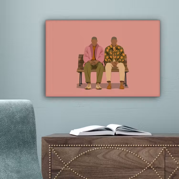 Illustratie - Bankje - Personen - Minimalistisch canvas 2cm klein -sfeer4