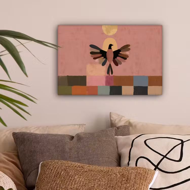 Illustratie - Vogel - Vlakken - Kleurrijk canvas 2cm klein -sfeer1