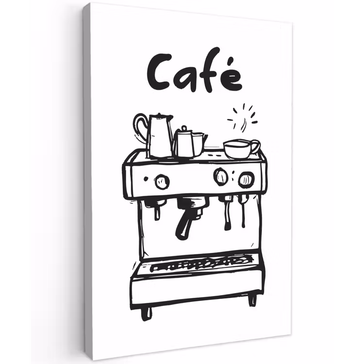 Illustratie - Café - Koffiemachine - Kopjes canvas 2cm klein -z3d