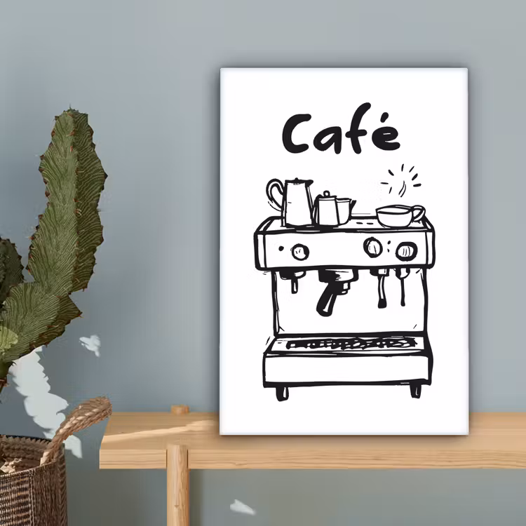 Illustratie - Café - Koffiemachine - Kopjes canvas 2cm klein -sfeer4