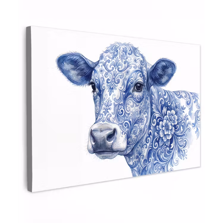 Illustratie - Koe - Blauw canvas 2cm klein -z3d