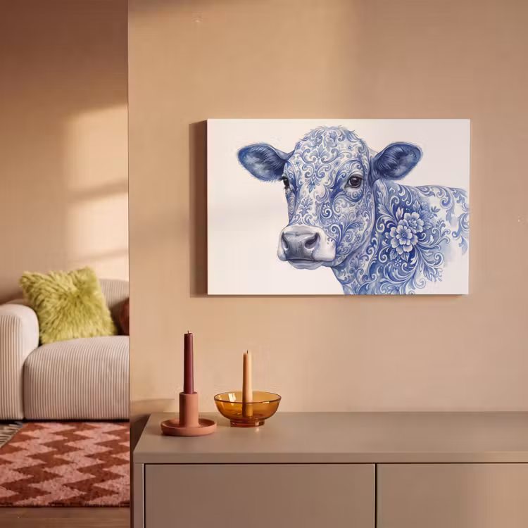 Illustratie - Koe - Blauw canvas 2cm klein -sfeer1