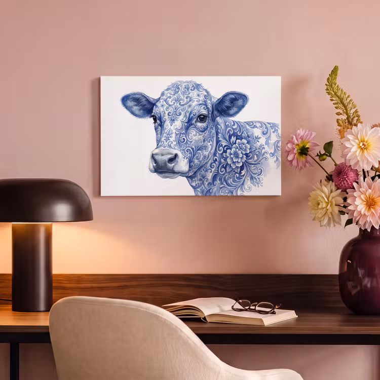 Illustratie - Koe - Blauw canvas 2cm klein -sfeer4