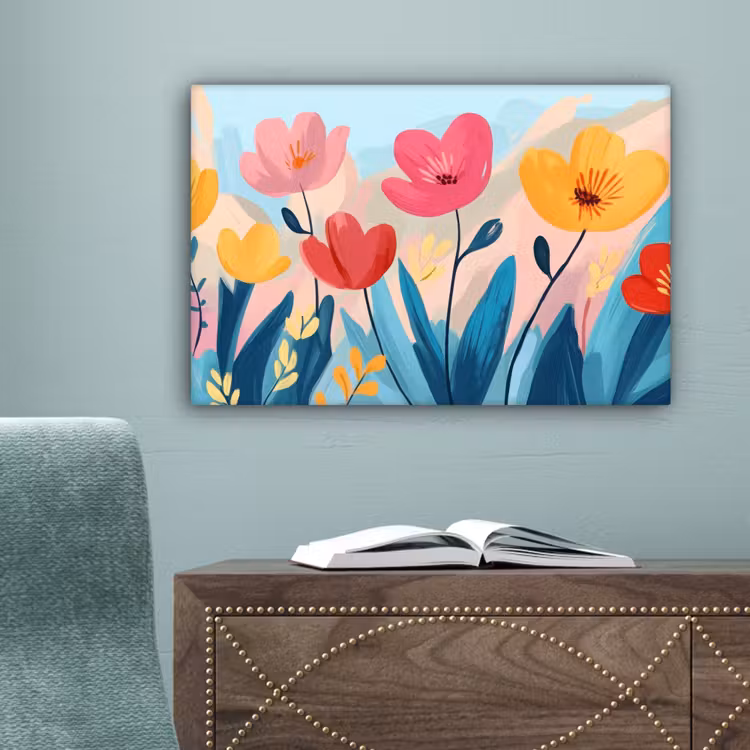 Illustratie - Bloemen - Kleurrijk canvas 2cm klein -sfeer4