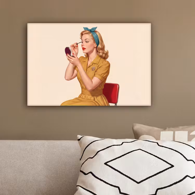 Illustratie - Mascara - Vrouw - Geel canvas 2cm klein -sfeer3