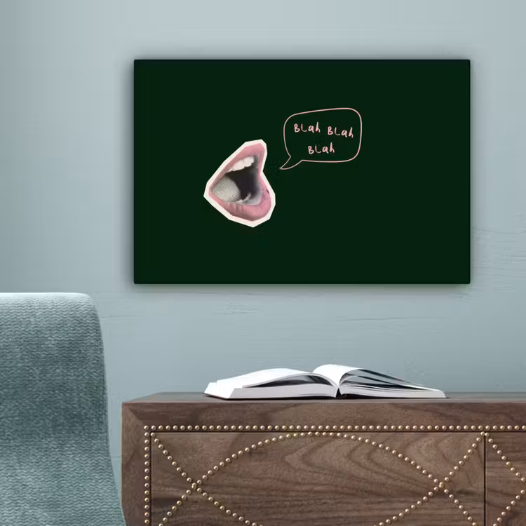 Illustratie - Mond - Donkergroen - Tekstwolkje canvas 2cm klein -sfeer4