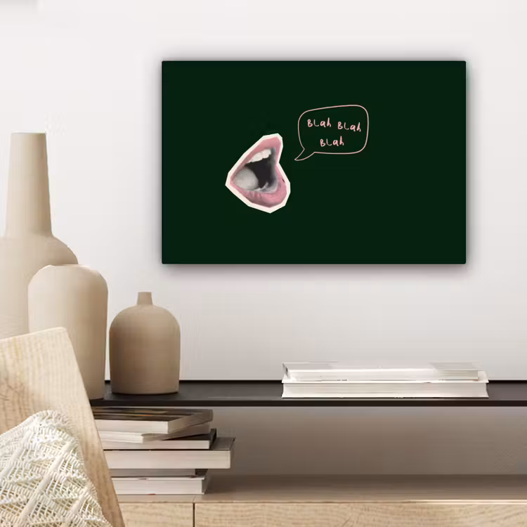 Illustratie - Mond - Donkergroen - Tekstwolkje canvas 2cm klein -sfeer6