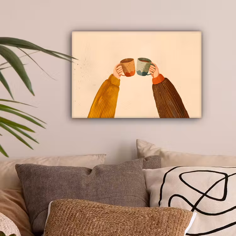 Illustratie - Mokken - Proosten - Bruin canvas 2cm klein -sfeer1