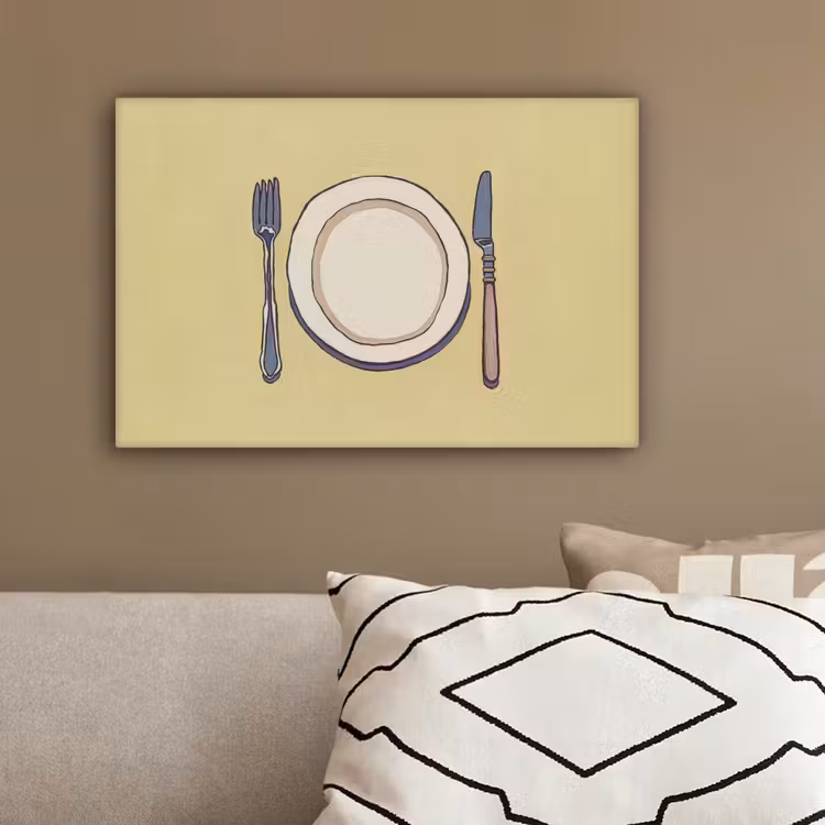 Illustratie - Bord - Bestek - Beige canvas 2cm klein -sfeer3