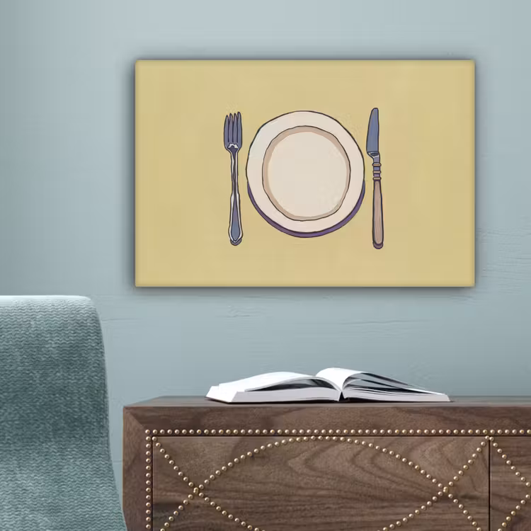 Illustratie - Bord - Bestek - Beige canvas 2cm klein -sfeer4