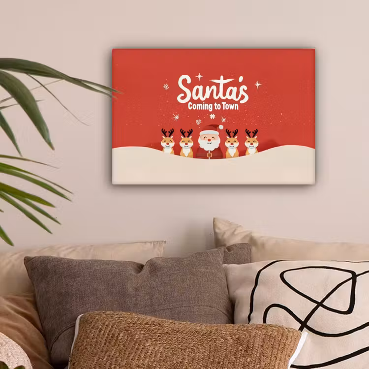 Illustratie - Kerstman - Rendieren - Rood canvas 2cm klein -sfeer1