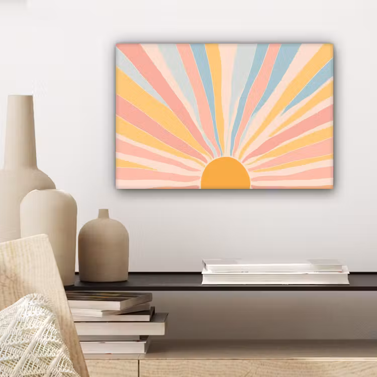 Illustratie - Zon - Pastelkleuren canvas 2cm klein -sfeer6