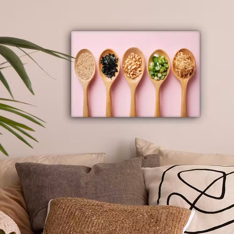 Ingrediënten - Lepels - Hout - Roze canvas 2cm klein -sfeer1