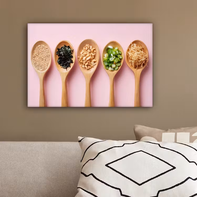 Ingrediënten - Lepels - Hout - Roze canvas 2cm klein -sfeer3