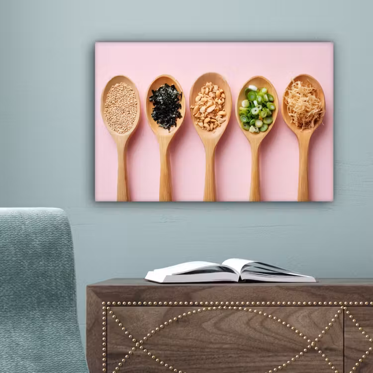 Ingrediënten - Lepels - Hout - Roze canvas 2cm klein -sfeer4