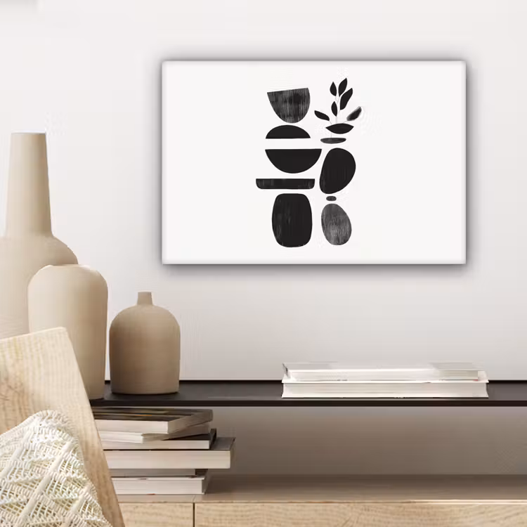 Japandi - Zwart - Abstract canvas 2cm klein -sfeer6