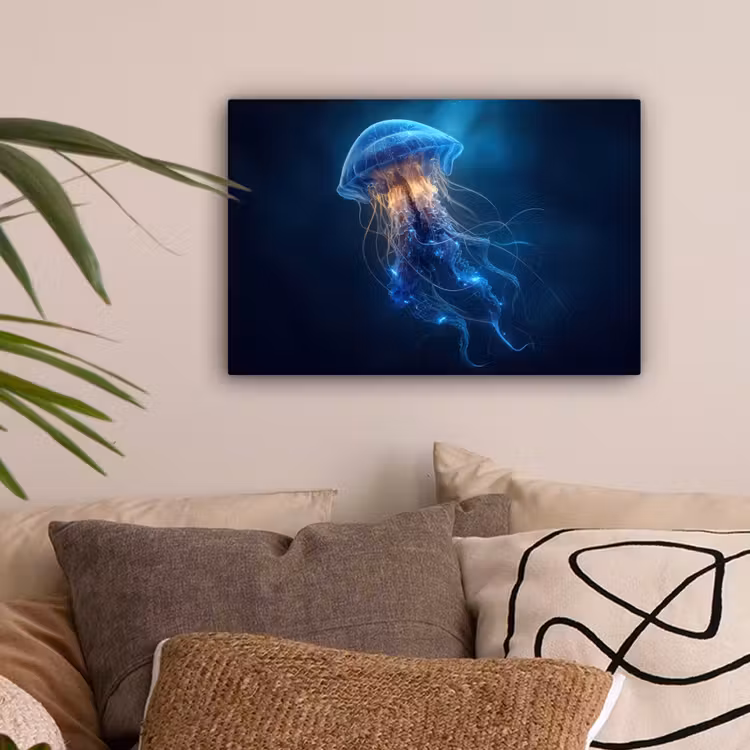 Kwal - Lichtgevend - Tentakels - Blauw canvas 2cm klein -sfeer1