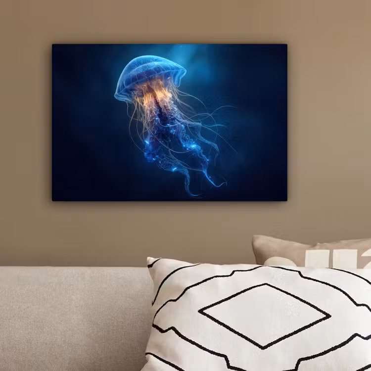 Kwal - Lichtgevend - Tentakels - Blauw canvas 2cm klein -sfeer3