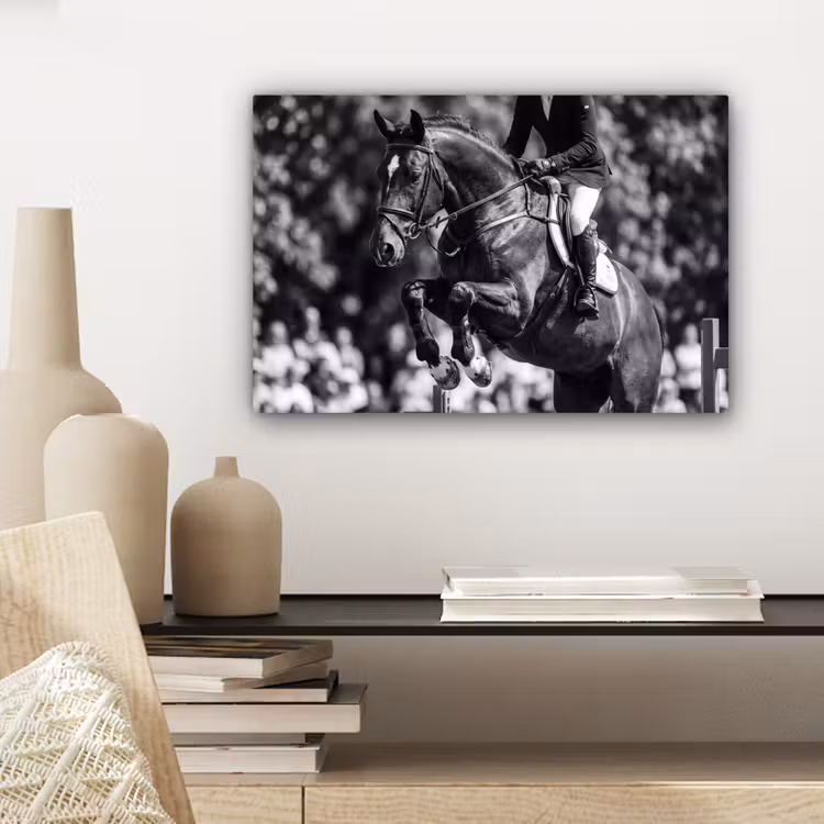 Springen - Paard - Zwart - Wit canvas 2cm klein -sfeer6