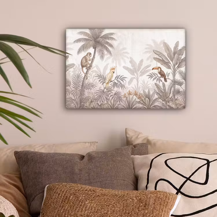 Jungle - Dieren - Palmbomen canvas 2cm klein -sfeer1