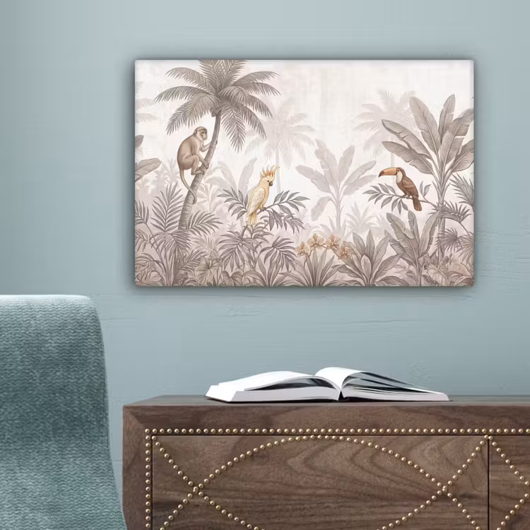 Jungle - Dieren - Palmbomen canvas 2cm klein -sfeer4